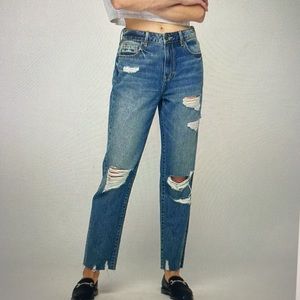 Hidden Jeans Tracey Medium Wash High Waist Distressed Straight